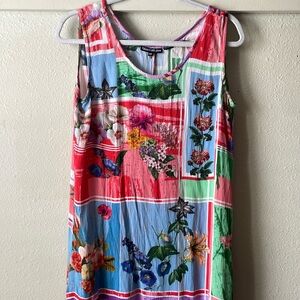 Vintage Tolani Collection floral patchwork sleeveless ruffled maxi dress